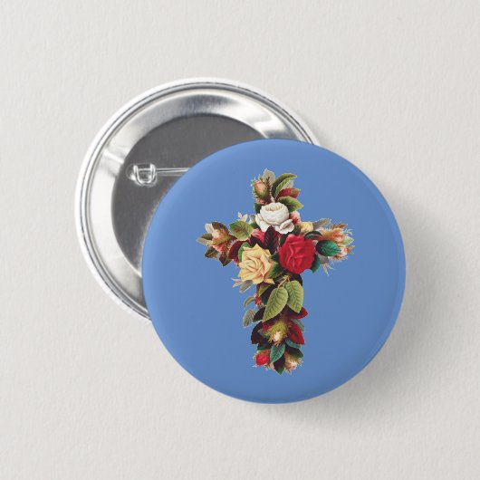 Kruis van Rozen Ronde Button 5,7 Cm (Voorkant /achterkant)