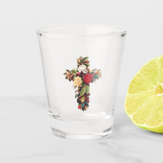 Kruis van Rozen Shot Glas (Voorkant)