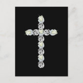 Kruis van zilver en witte rozen briefkaart (Voorkant)