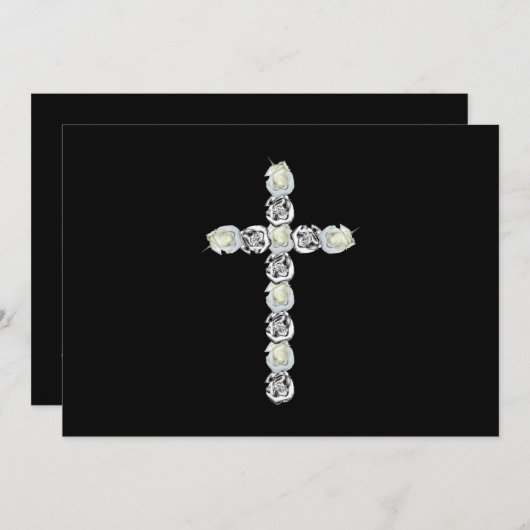Kruis van zilver en witte rozen kaart (Voorkant / Achterkant)