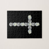 Kruis van zilver en witte rozen legpuzzel (Horizontaal)