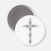 Kruis van zilver en witte rozen magneet (Voorkant / Achterkant)