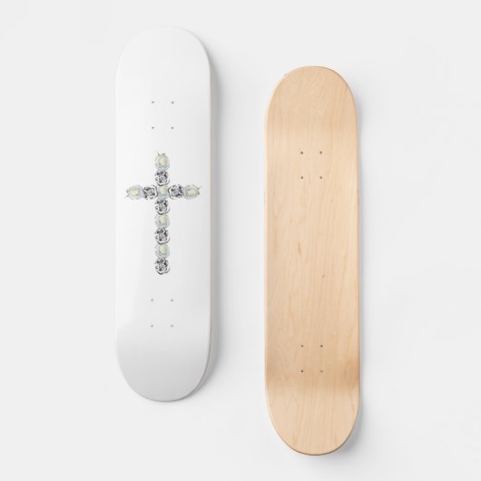 Kruis van zilver en witte rozen skateboard (Voorkant)