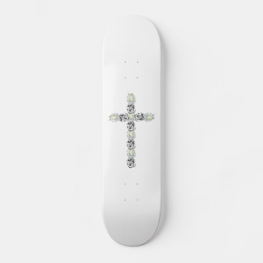 Kruis van zilver en witte rozen skateboard (Voorkant)