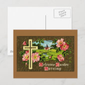 Kruis, Wilde Rozen en Kerk Pasen Feestdagenkaart (Voorkant / Achterkant)
