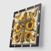 Kruis Zonnebloemen Vlinders Vierkante Klok (Hoek)