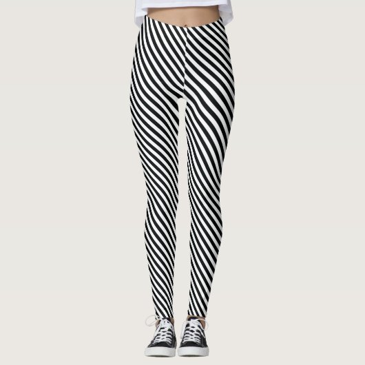Kruis Zwart en Witte Strepen Leggings (Voorkant)