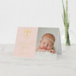 Kruisbannerscript Religie Foto roze Folie Wenskaart<br><div class="desc">Stijlvol,  eenvoudig en tijdloos gevouwen dank u met foto; perfect voor religieuze gebeurtenissen zoals baptisme,  christenings,  mededelingen en bevestigingen. Met een decoratief kruis op een banner en tekst in echte folie. Voeg uw eigen foto's en voorgedrukte berichten aan de binnenkant toe voor een extra speciale printkaart.</div>