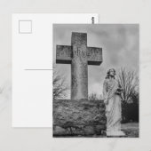Kruisbeeld en engel in zwart en wit briefkaart (Voorkant / Achterkant)