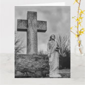 Kruisbeeld en engel in zwart en wit kaart (Gele Bloem)