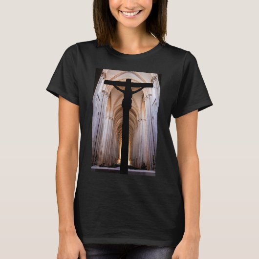 Kruisbeeld met Jezus Christus. Gotische Abdij van T-shirt (Voorkant)