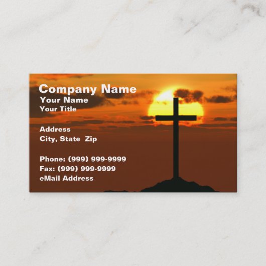 Kruisbeeld op een heuvel tegen prachtige zonsonder visitekaartje (Voorkant)