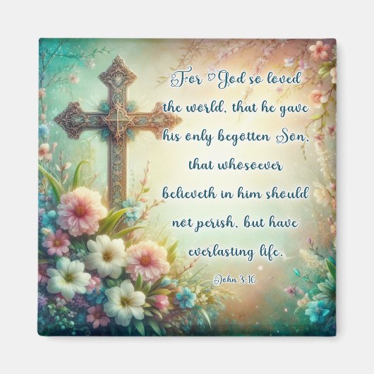  kruisbijbelvers Bloemen Pasen Magneet (Voorkant)