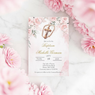 Kruisbloem roze bloem doop uitnodiging