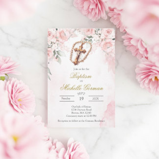 Kruisbloem roze bloem doop uitnodiging