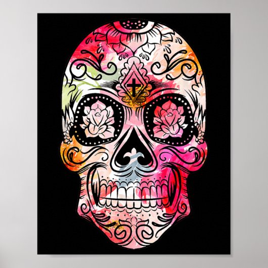 Kruisbloem Suiker Schedel Dag van de Dode Kostuum  Poster (Voorkant)