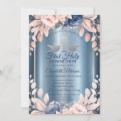 Kruisbloemen Eerste Blauwe Metallic Heilige Commun Kaart (Voorkant)