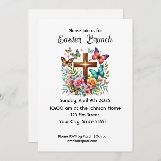Kruisbloemen Vlinders Pasen Brunch Uitnodiging (Voorkant / Achterkant)