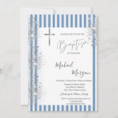 Kruisdoop Zilver Glitter Confetti Blauw Gestreept Kaart (Voorkant)