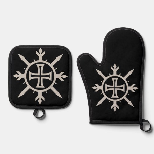"Kruisembleem"  Ovenwant & Pannenlap Set (Voorkant)
