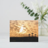 Kruisen en zonsondergang Paas Briefkaart (Staand voorkant)