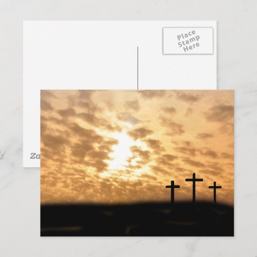 Kruisen en zonsondergang Paas Briefkaart (Voorkant / Achterkant)