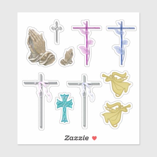 Kruisen, engelen & biddende handen Christelijke ke Sticker (Vel)