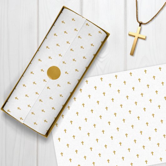 Kruisen - Faux Mustard Gold op wit Tissuepapier