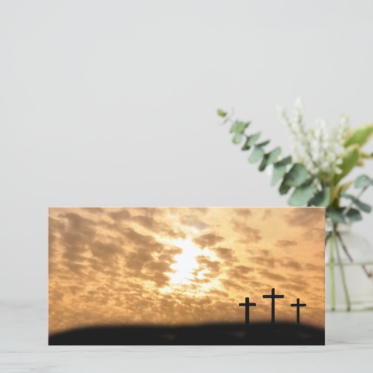 Kruisen op een heuvel Pasen "Hij is verrezen" Foto Feestdagenkaart (Staand voorkant)