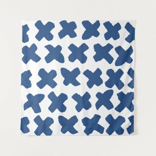 Kruisen Shibori: Indigo Batik patroon Wandkleed (Voorkant)