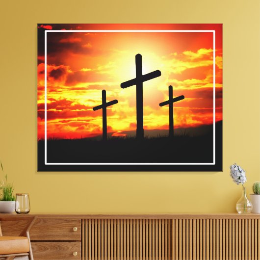 Kruisen, Zonsondergang Silhouetten Schilderen Canvas Afdruk (Insitu (Woonkamer))