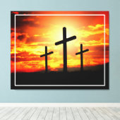 Kruisen, Zonsondergang Silhouetten Schilderen Canvas Afdruk (Insitu (Houten vloer))