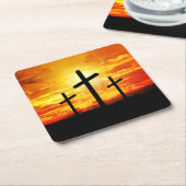 Kruisen, Zonsondergang Silhouetten Schilderen Kartonnen Onderzetters (Schuin)