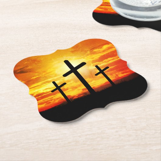 Kruisen, Zonsondergang Silhouetten Schilderen Kartonnen Onderzetters (Gekanteld)