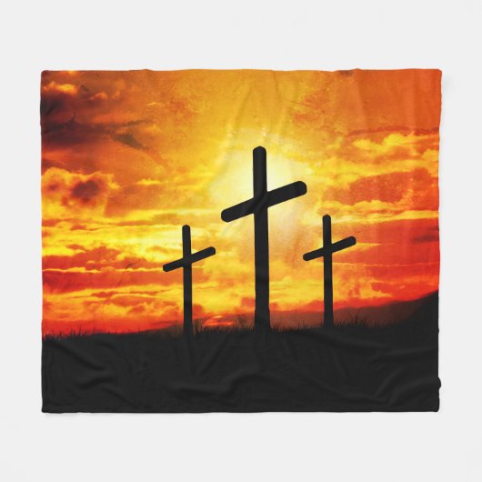 Kruisen, zonsondergang silhouetten schilderij-6713 fleece deken (Voorkant (Horizontaal))