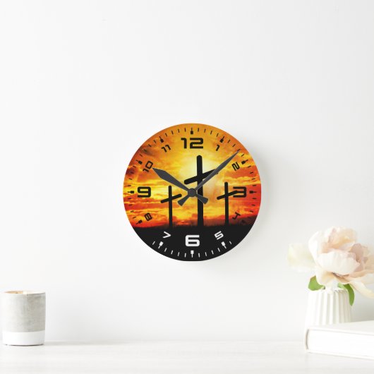Kruisen, zonsondergang silhouetten schilderij-6713 ronde klok (Huis)