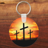 Kruisen, zonsondergang silhouetten schilderij-6713 sleutelhanger (Achterkant)
