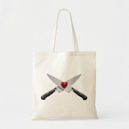 kruisende riddermessen met hart tote bag