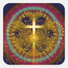 Kruisfractale art ronde samenstelling vierkante sticker