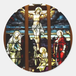 Kruisiging - Jezus aan het kruis (Glas in lood) Ronde Sticker