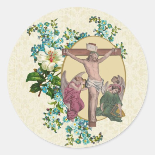 Kruisiging Jezus engelen Ronde Sticker (Voorkant)