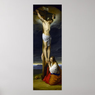 Kruisiging met Maria Magdalena Knielen door Hayez Poster