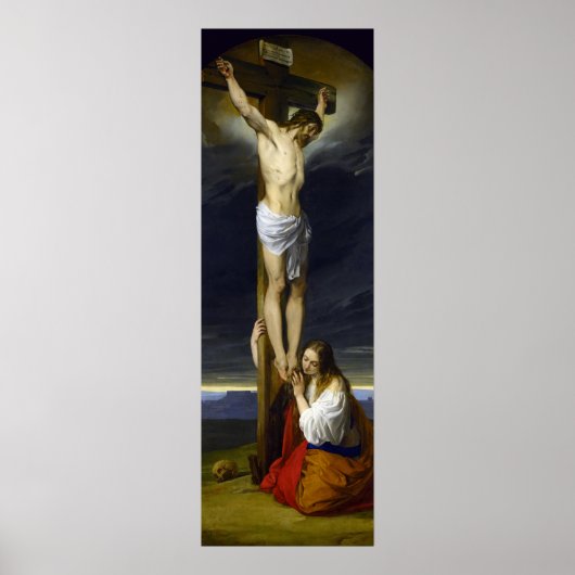 Kruisiging met Maria Magdalena Knielen door Hayez Poster (Voorkant)