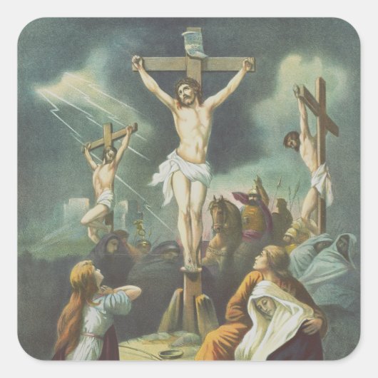 Kruisiging van Jezus Christus Vierkante Sticker (Voorkant)