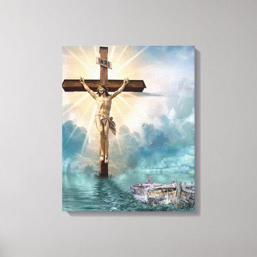 Kruisiging van Jezus en de boog van Noach Canvas Afdruk (Voorkant)