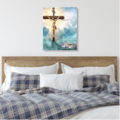 Kruisiging van Jezus en de boog van Noach Canvas Afdruk (Insitu (Slaapkamer))