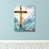 Kruisiging van Jezus en de boog van Noach Canvas Afdruk (Insitu (Houten vloer))