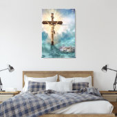Kruisiging van Jezus en de boog van Noach Canvas Afdruk (Insitu (Slaapkamer))