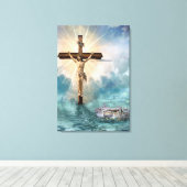 Kruisiging van Jezus en de boog van Noach Canvas Afdruk (Insitu (Houten vloer))