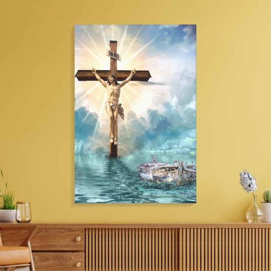 Kruisiging van Jezus en de boog van Noach Canvas Afdruk (Insitu (Woonkamer))